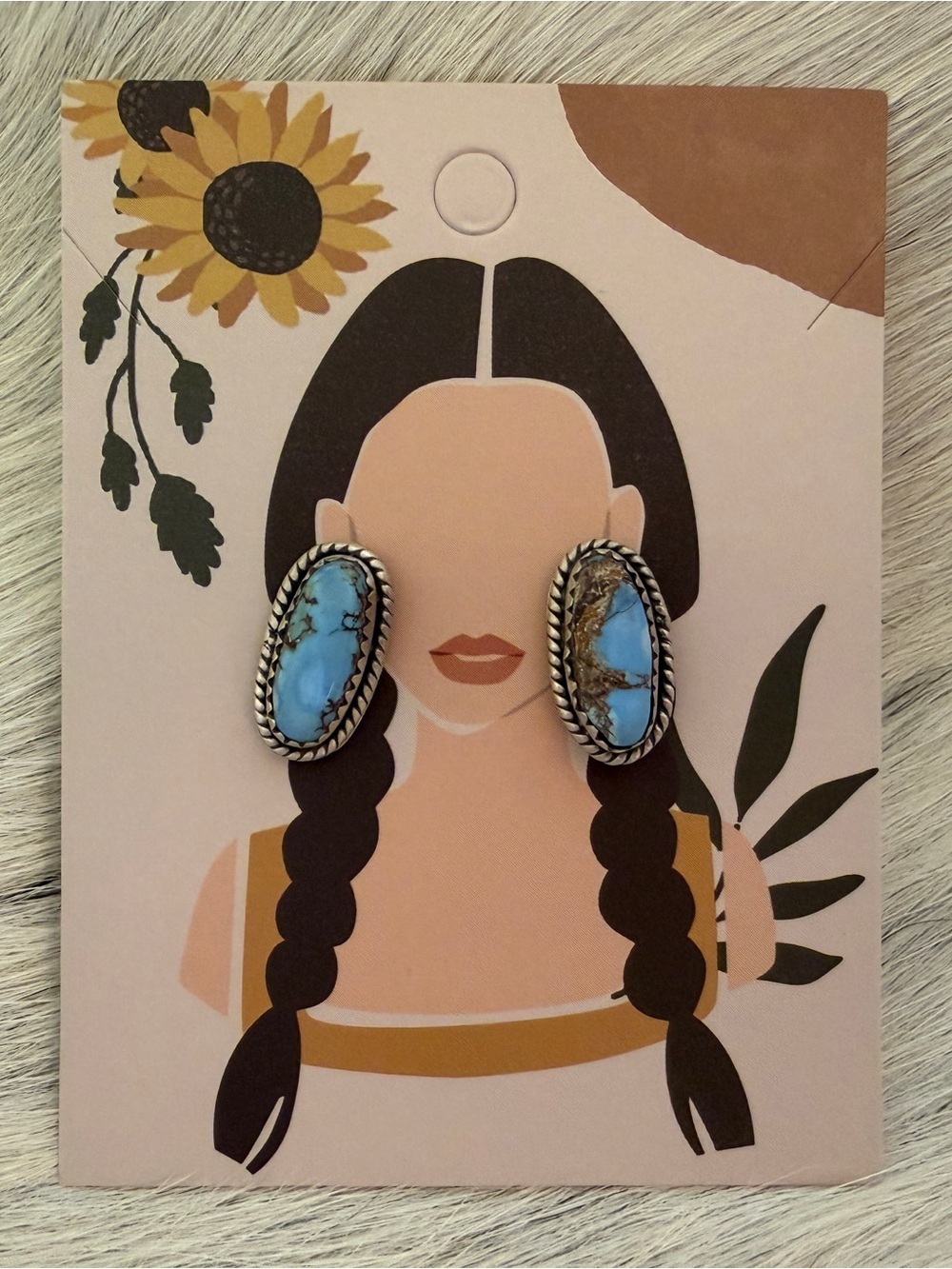 ❤️ Golden Hills Turquoise Navajo Style Matte Sterling Silver Stud Earrings .62”L
